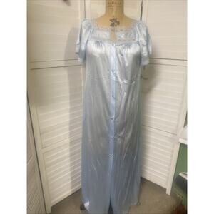NWT Texsheen Lingerie Blue Maxi Nightgown Nylon Old Hollywood Peignoir Sz Small